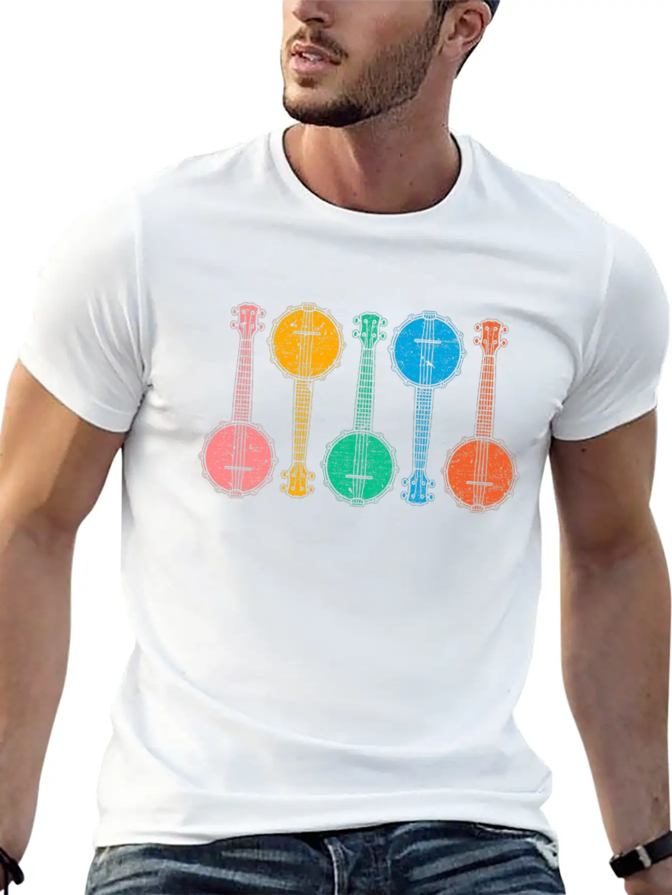 Colorful Banjos Folk Country Music Lover Breathable Graphic T-Shirt – Perfect For Casual Days