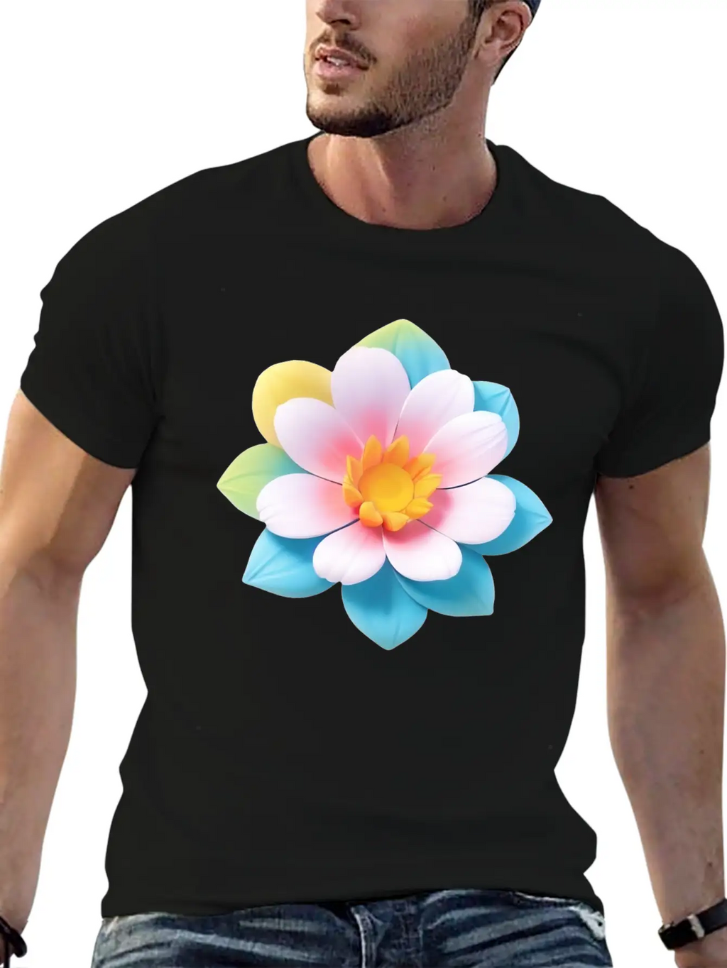 Colorful Cute Flower, 3D Cartoon Style. Modern Fit Casual T-Shirt – Clean And Versatile Design
