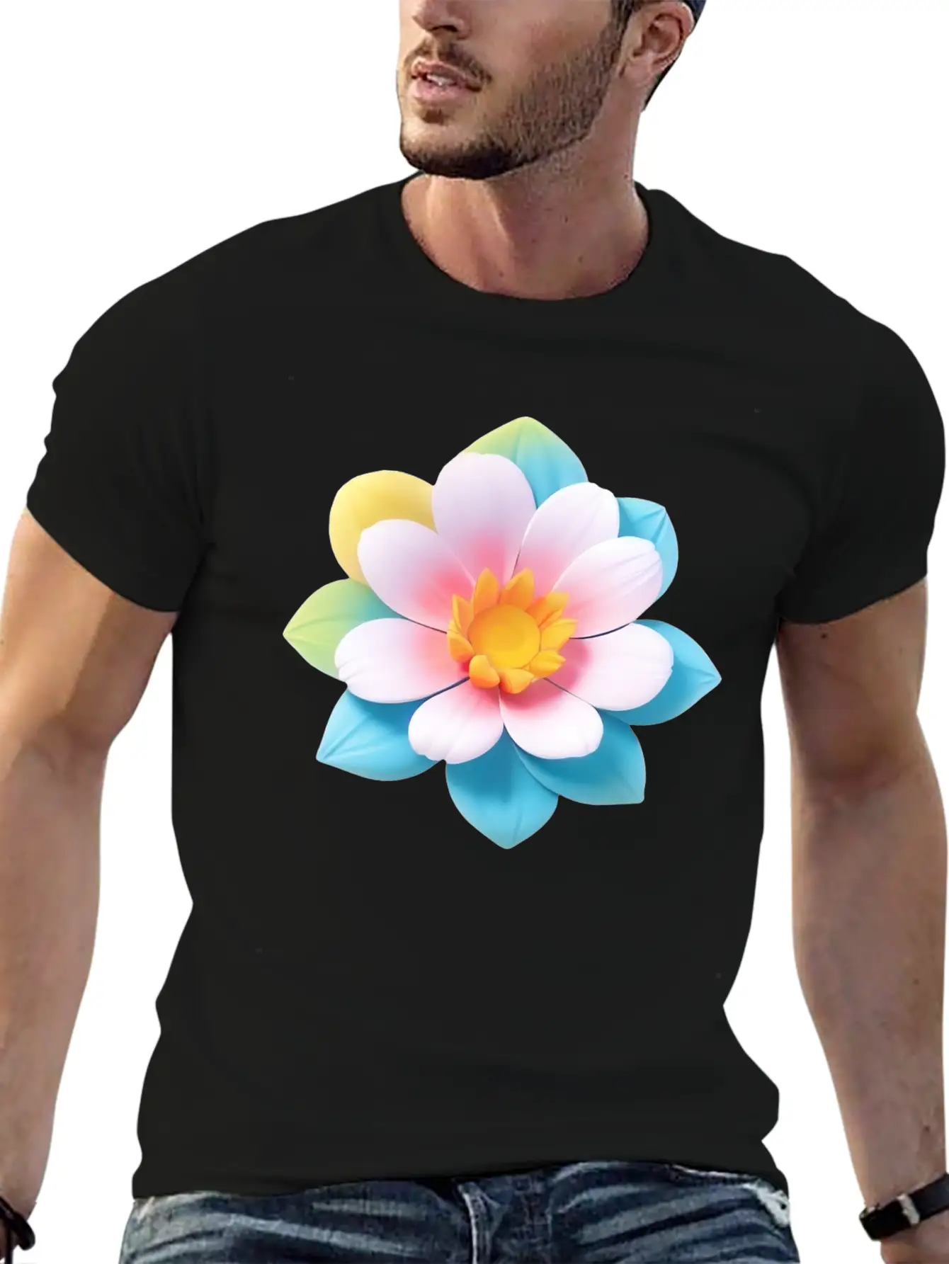 Colorful Cute Flower, 3D Cartoon Style. Modern Fit Casual T-Shirt – Clean And Versatile Design