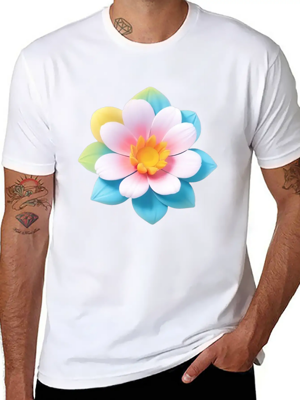 Colorful Cute Flower, 3D Cartoon Style. Modern Fit Casual T-Shirt – Clean And Versatile Design