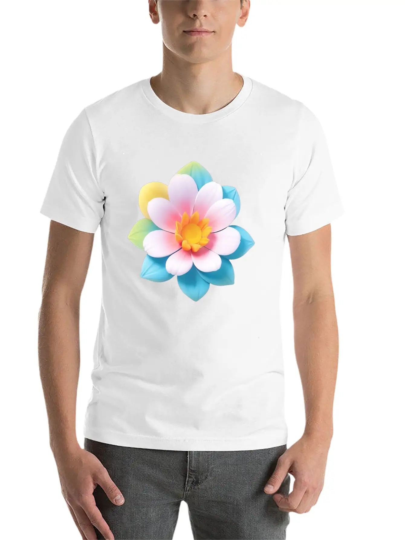 Colorful Cute Flower, 3D Cartoon Style. Modern Fit Casual T-Shirt – Clean And Versatile Design