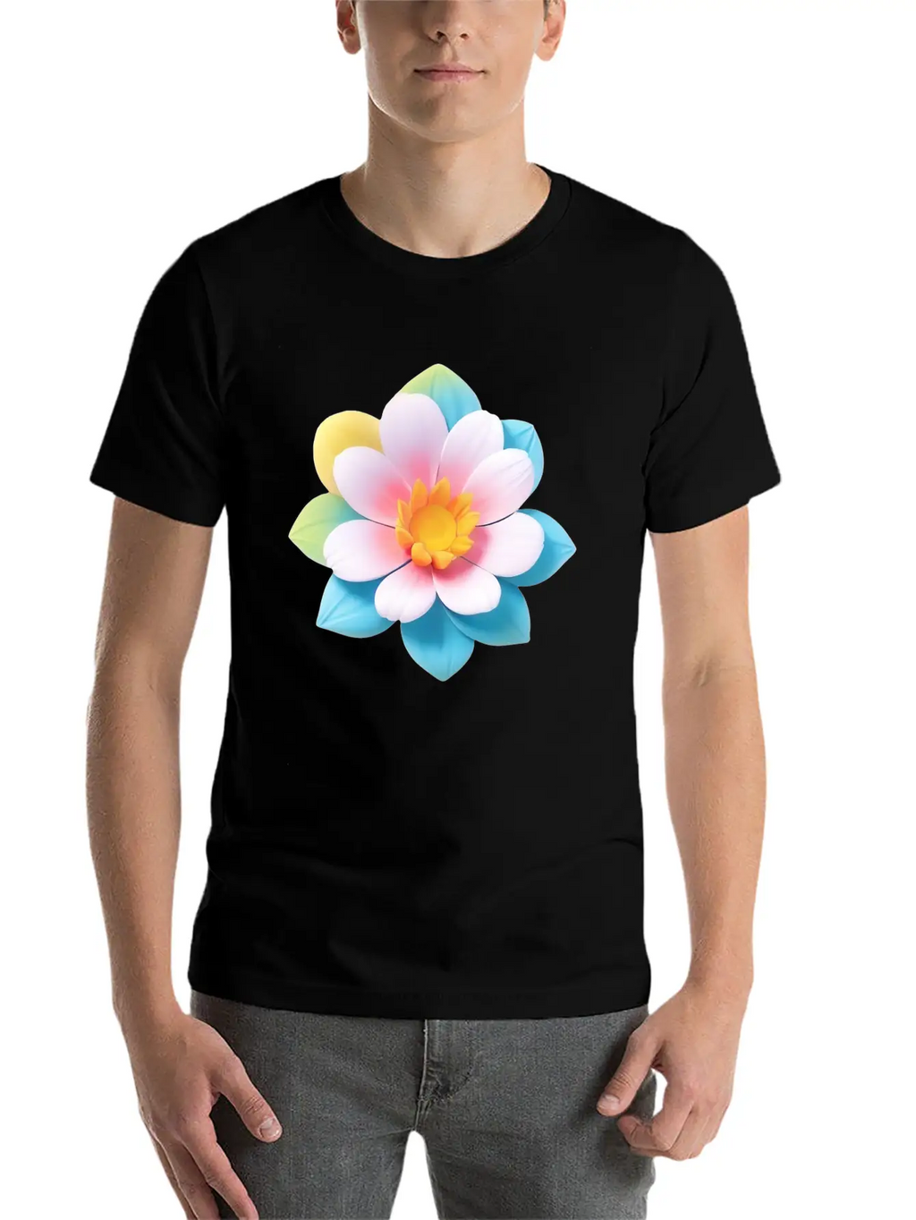 Colorful Cute Flower, 3D Cartoon Style. Modern Fit Casual T-Shirt – Clean And Versatile Design