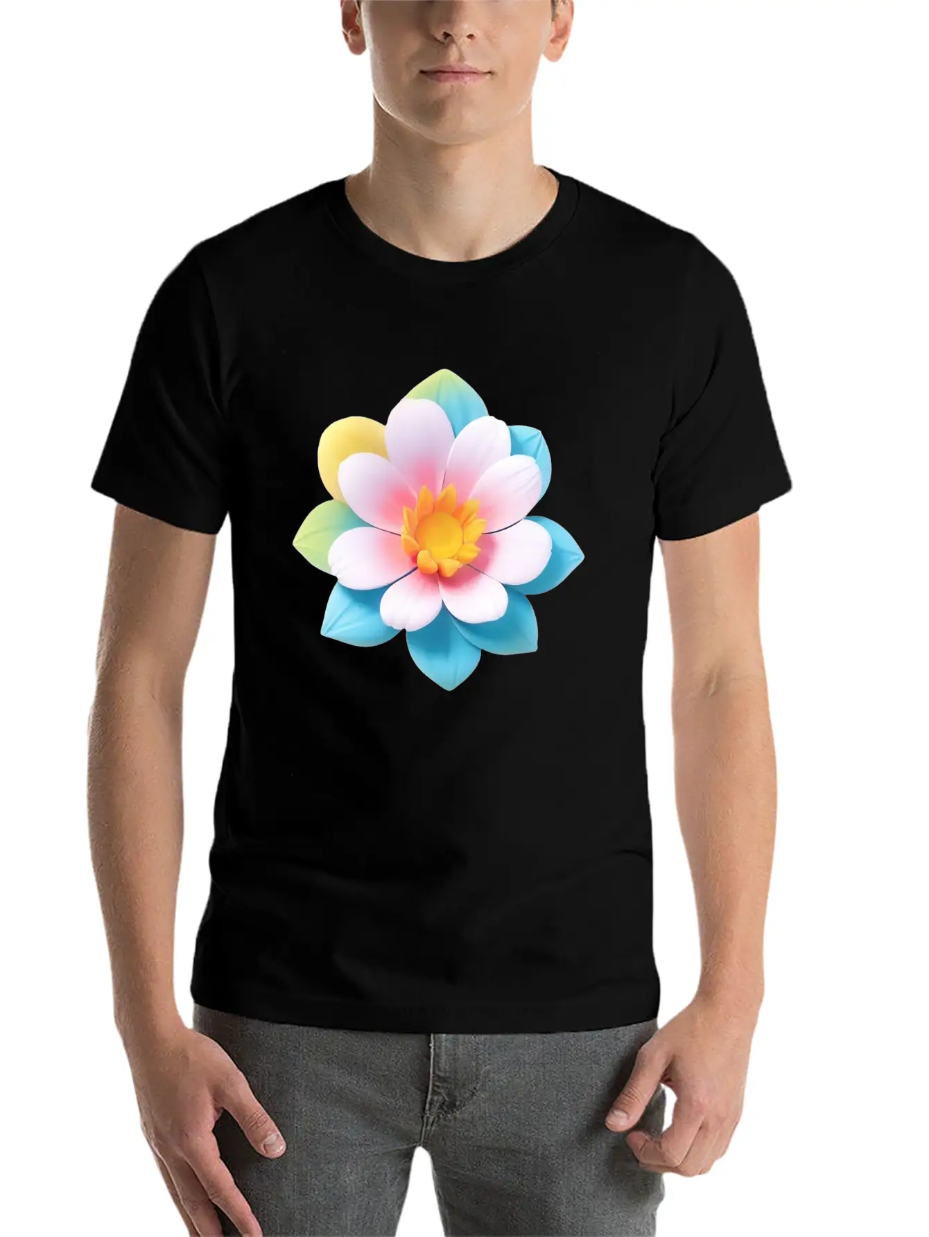 Colorful Cute Flower, 3D Cartoon Style. Modern Fit Casual T-Shirt – Clean And Versatile Design