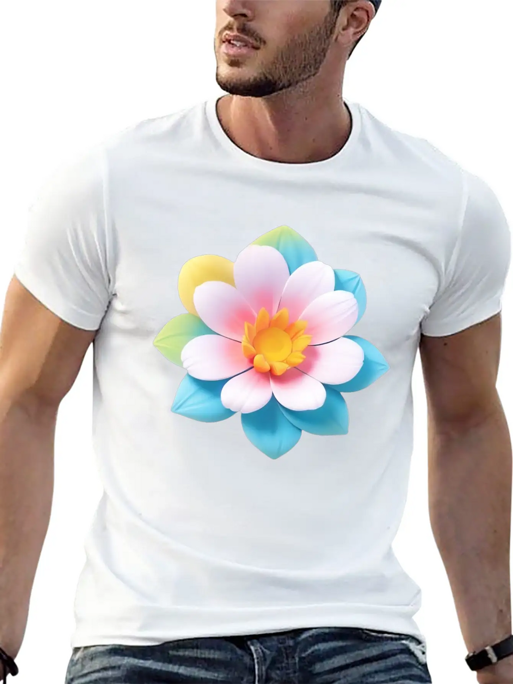 Colorful Cute Flower, 3D Cartoon Style. Modern Fit Casual T-Shirt – Clean And Versatile Design