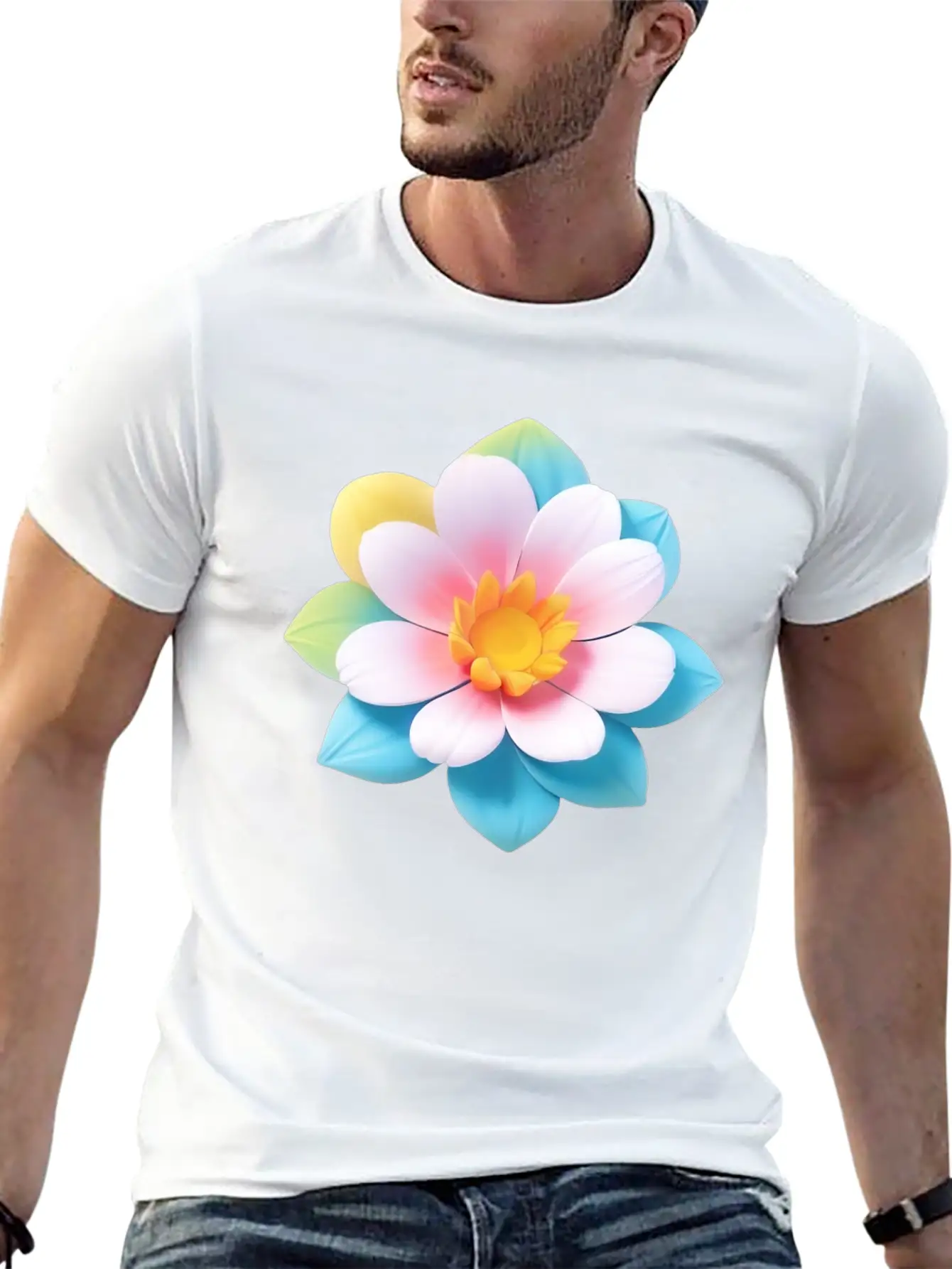 Colorful Cute Flower, 3D Cartoon Style. Modern Fit Casual T-Shirt – Clean And Versatile Design