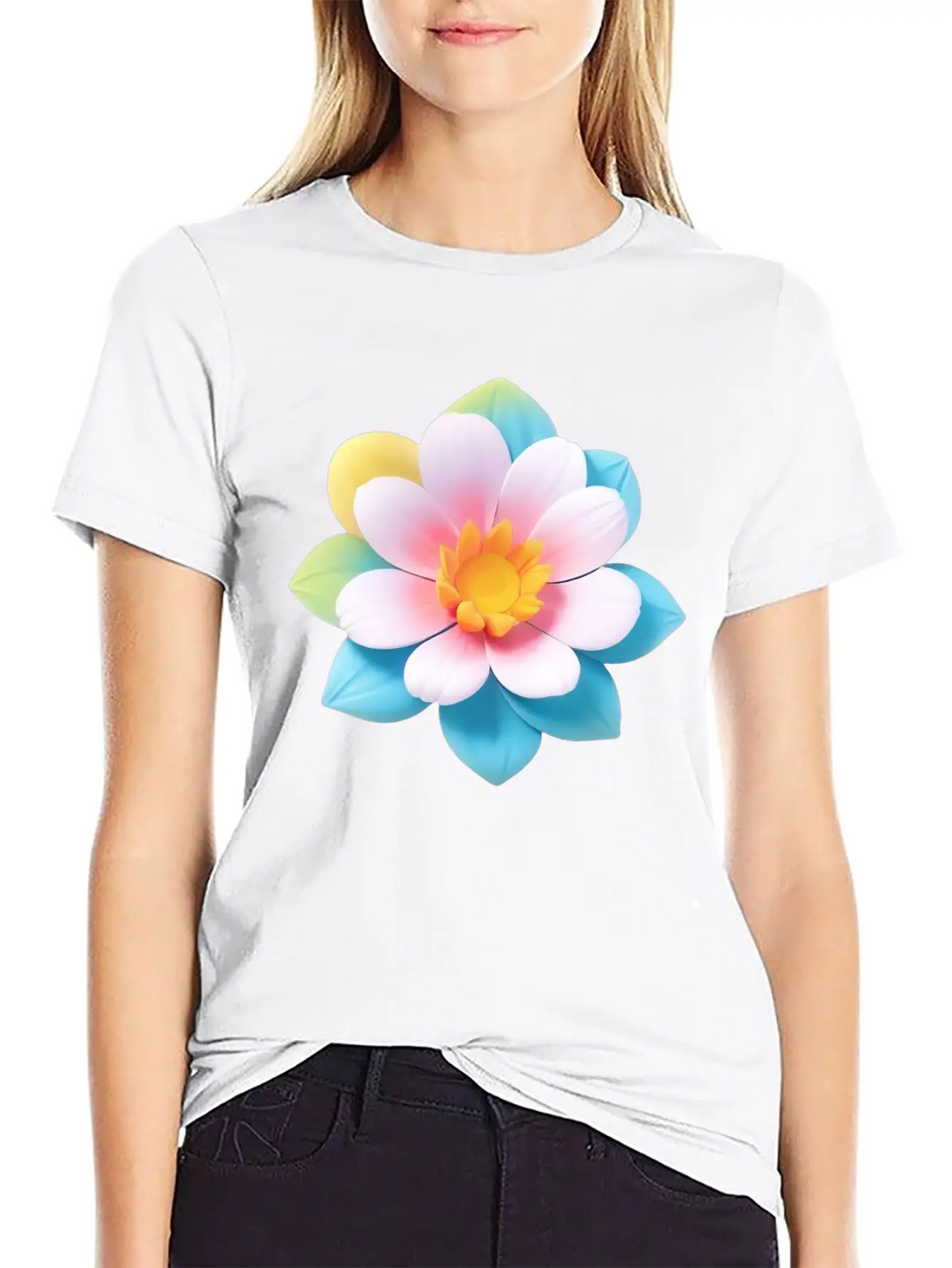 Colorful Cute Flower, 3D Cartoon Style. Modern Fit Casual T-Shirt – Clean And Versatile Design