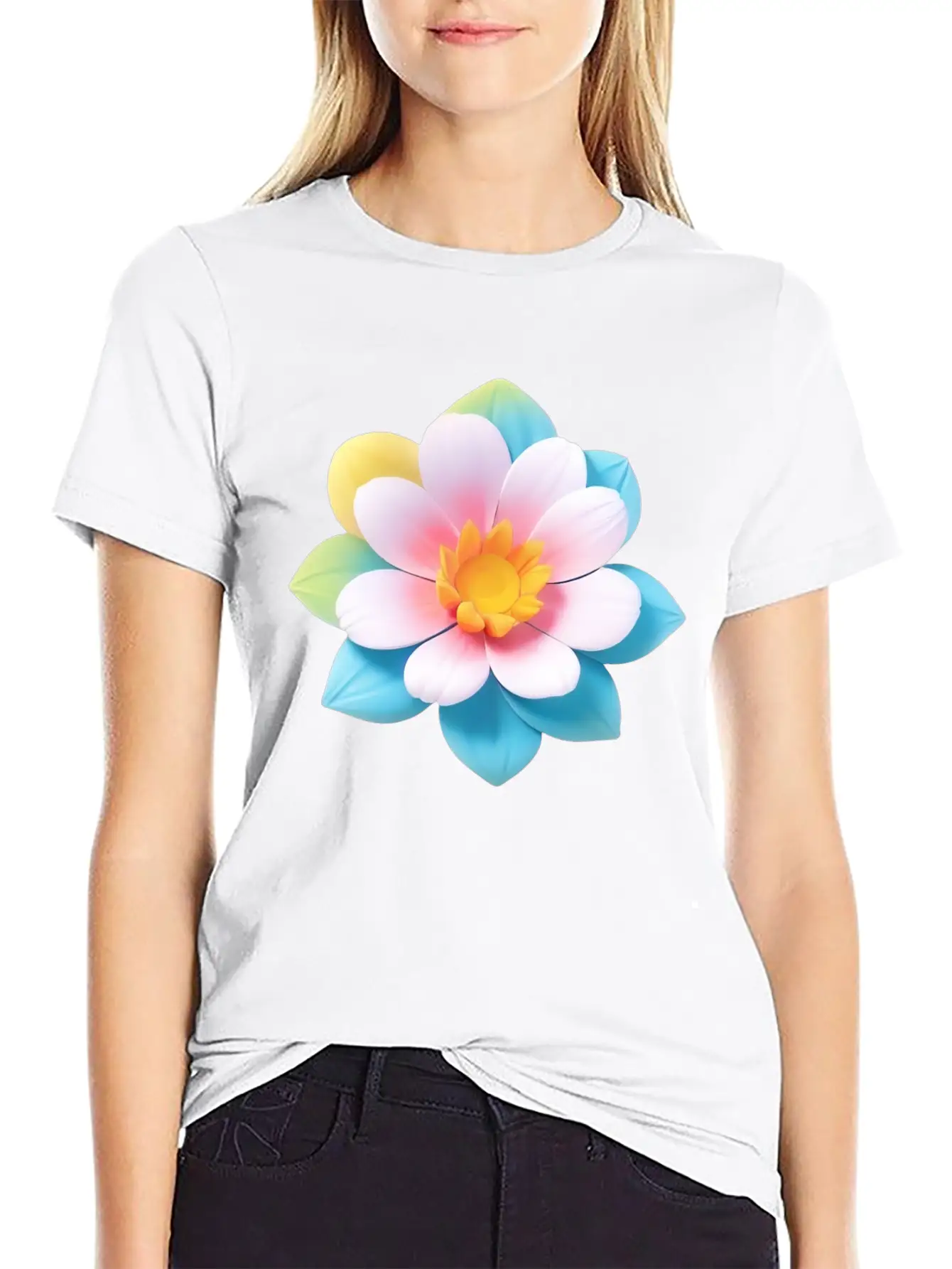 Colorful Cute Flower, 3D Cartoon Style. Modern Fit Casual T-Shirt – Clean And Versatile Design