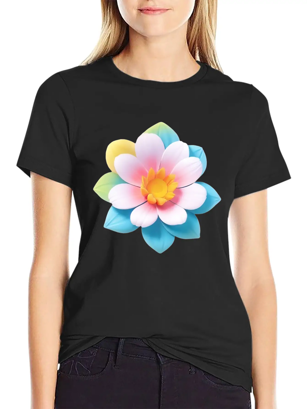 Colorful Cute Flower, 3D Cartoon Style. Modern Fit Casual T-Shirt – Clean And Versatile Design