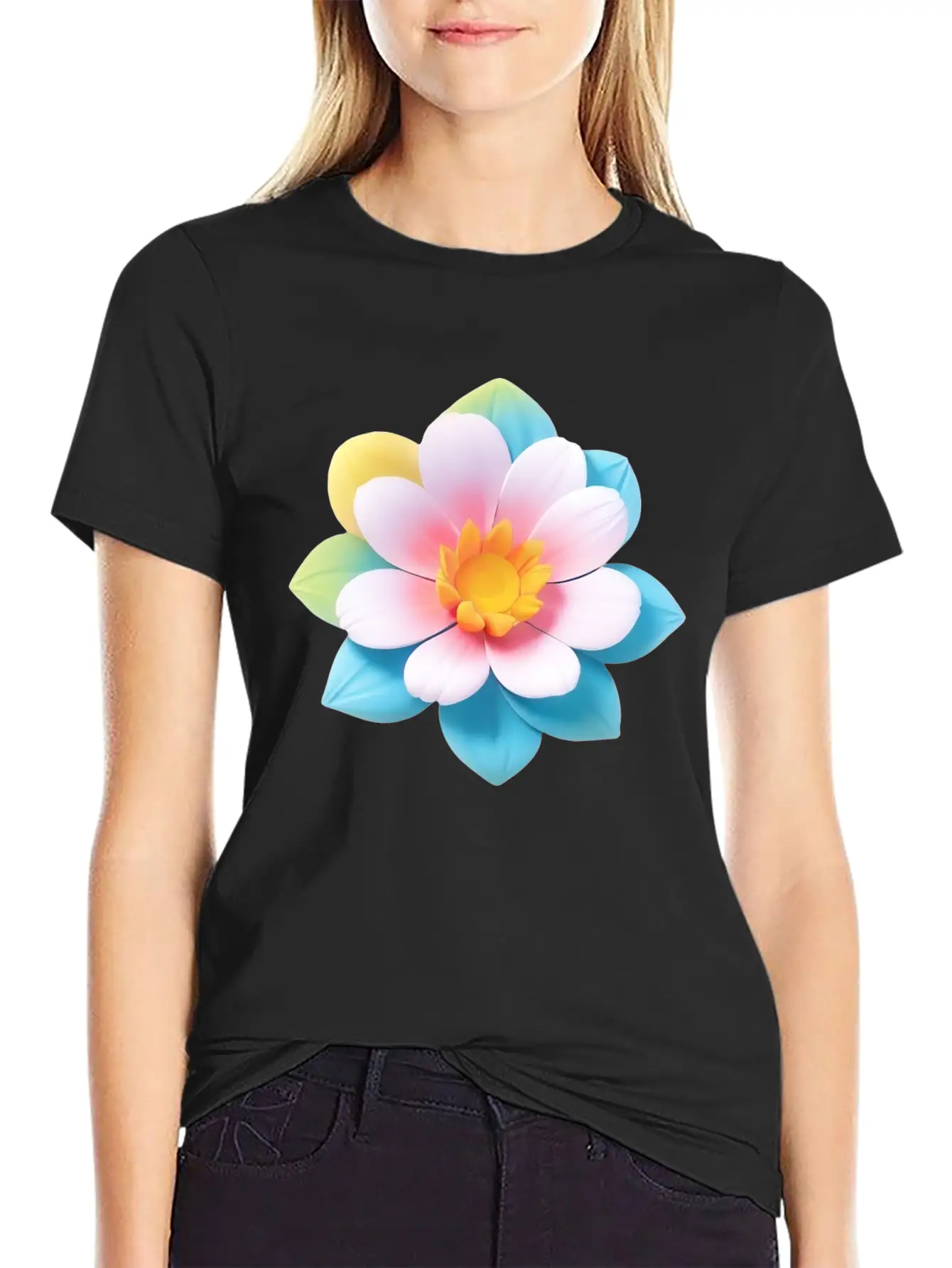 Colorful Cute Flower, 3D Cartoon Style. Modern Fit Casual T-Shirt – Clean And Versatile Design