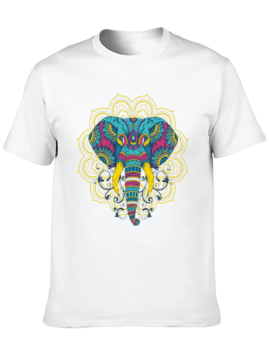 Colorful Elephant Mandala Essential Cotton Tee For Daily Outfits – Unisex Style