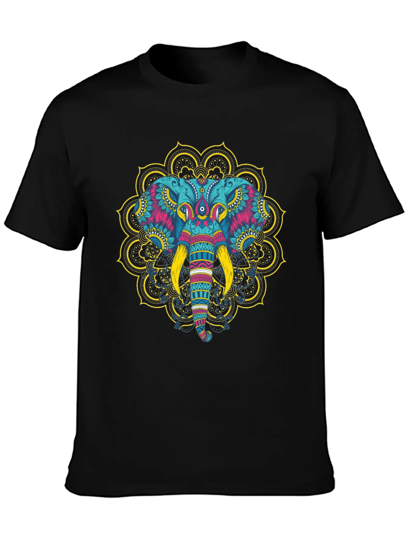 Colorful Elephant Mandala Essential Cotton Tee For Daily Outfits – Unisex Style
