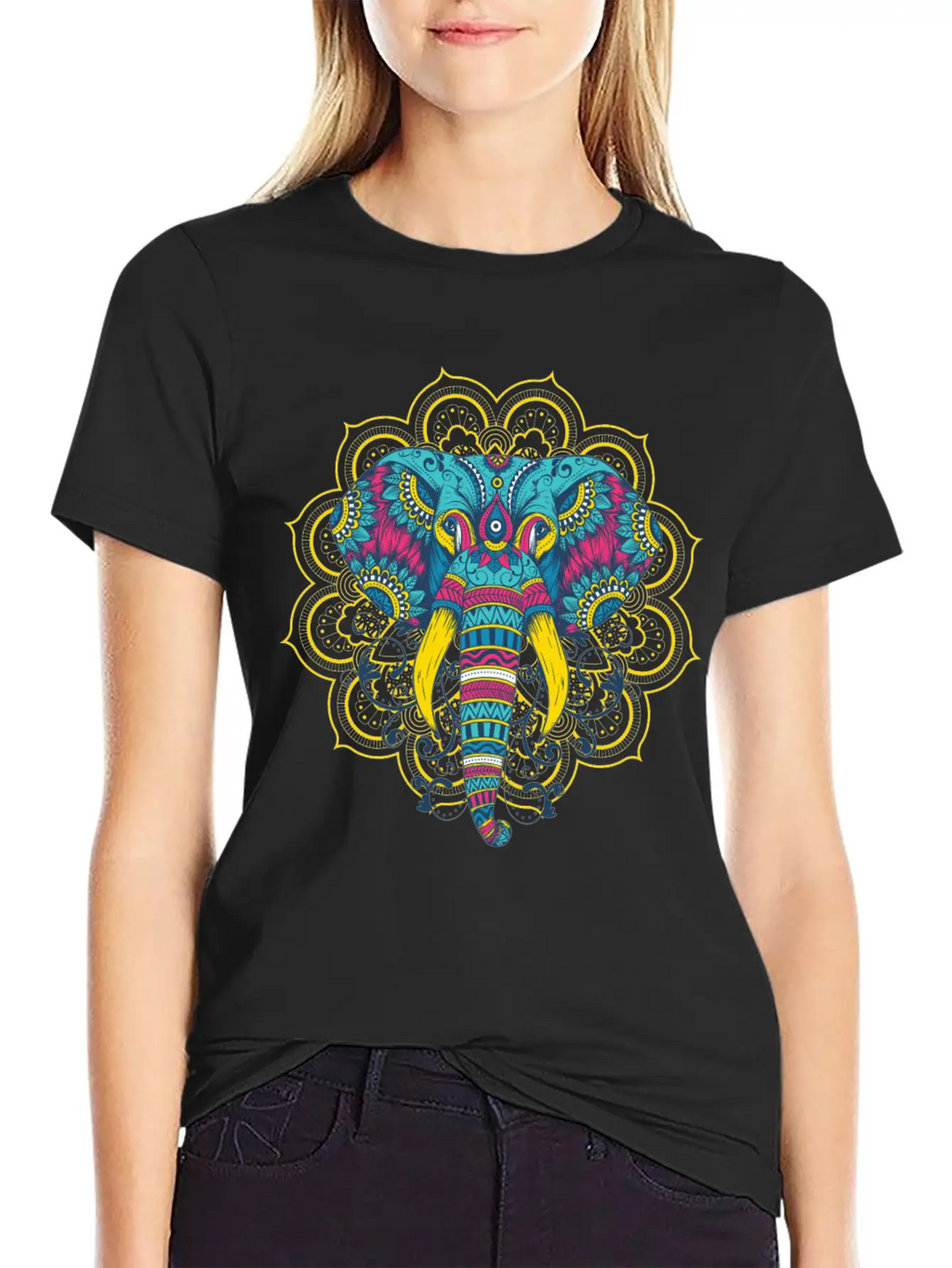 Colorful Elephant Mandala Essential Cotton Tee For Daily Outfits – Unisex Style