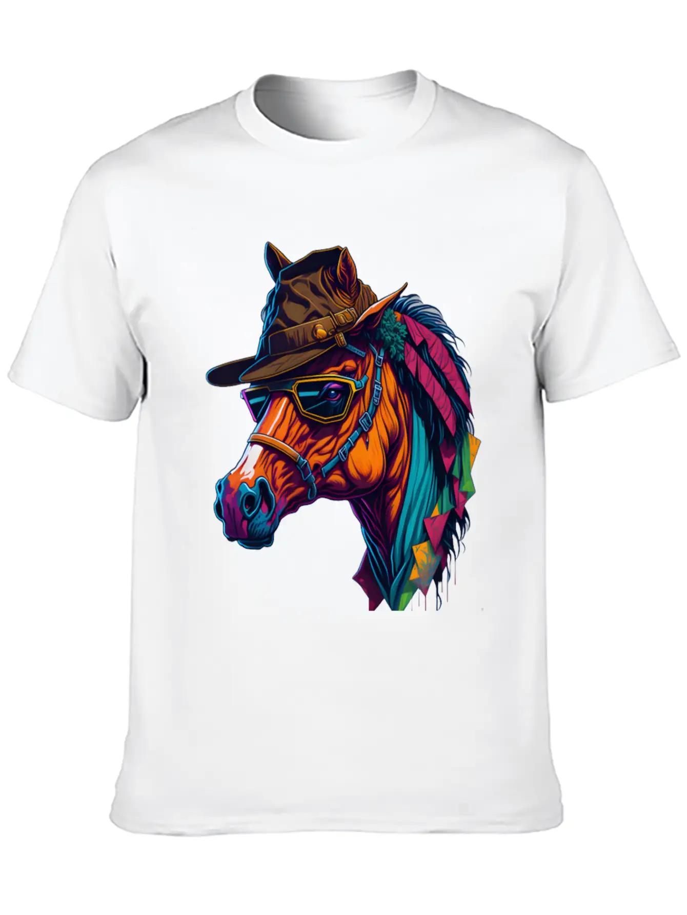 Colorful Horse With A Hat Classic Cotton Tee – Unisex Comfort For Any Season