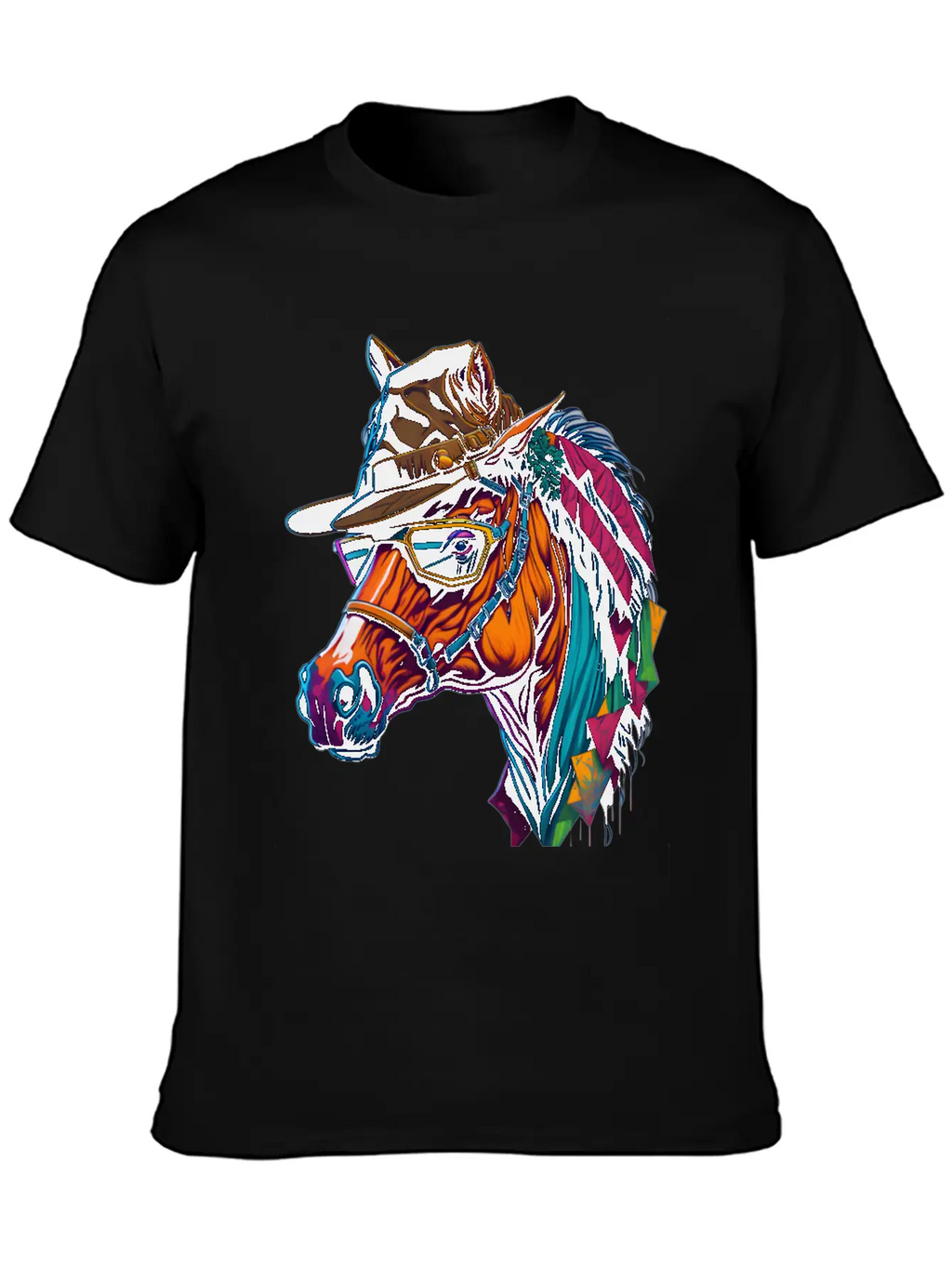 Colorful Horse With A Hat Classic Cotton Tee – Unisex Comfort For Any Season