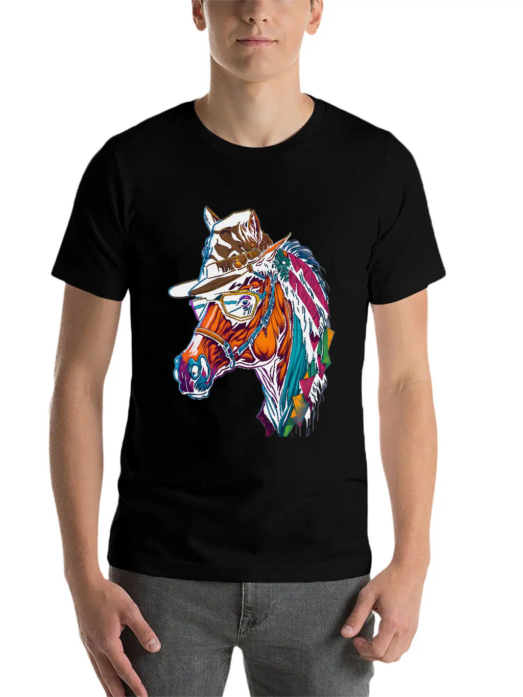 Colorful Horse With A Hat Classic Cotton Tee – Unisex Comfort For Any Season