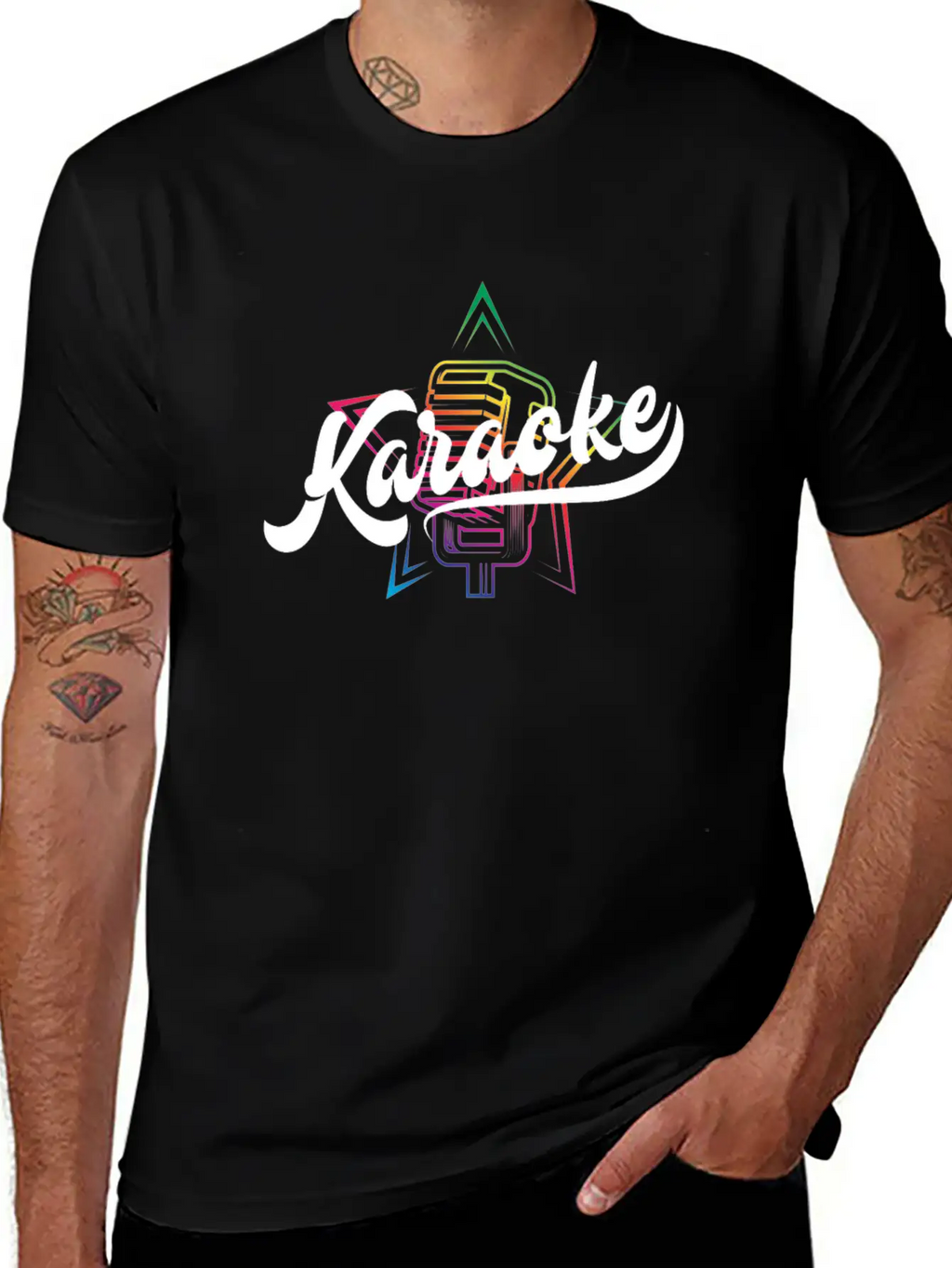 Colorful Karaoke Microphone Design Modern Fit Casual T-Shirt – Clean And Versatile Design