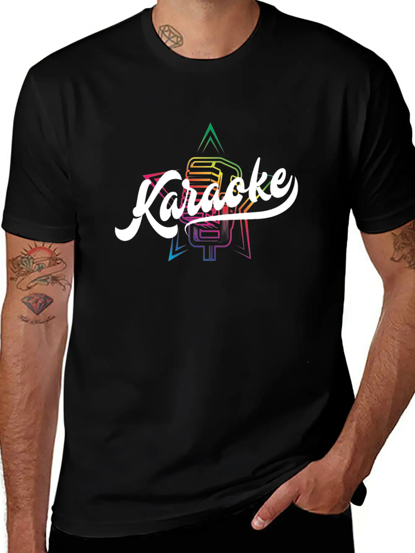 Colorful Karaoke Microphone Design Modern Fit Casual T-Shirt – Clean And Versatile Design
