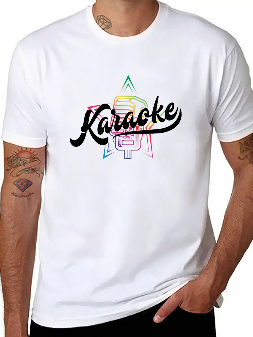 Colorful Karaoke Microphone Design Modern Fit Casual T-Shirt – Clean And Versatile Design