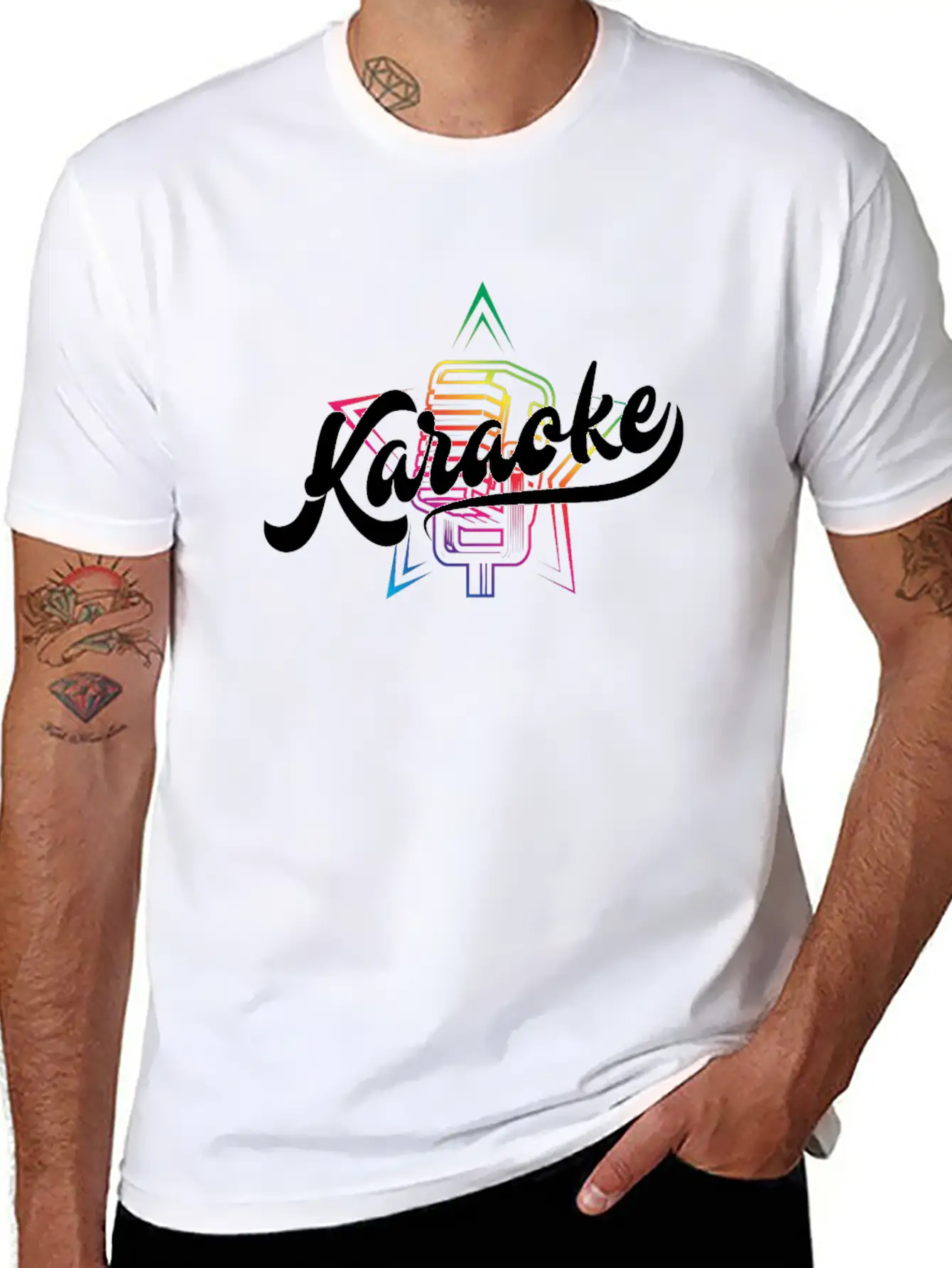 Colorful Karaoke Microphone Design Modern Fit Casual T-Shirt – Clean And Versatile Design