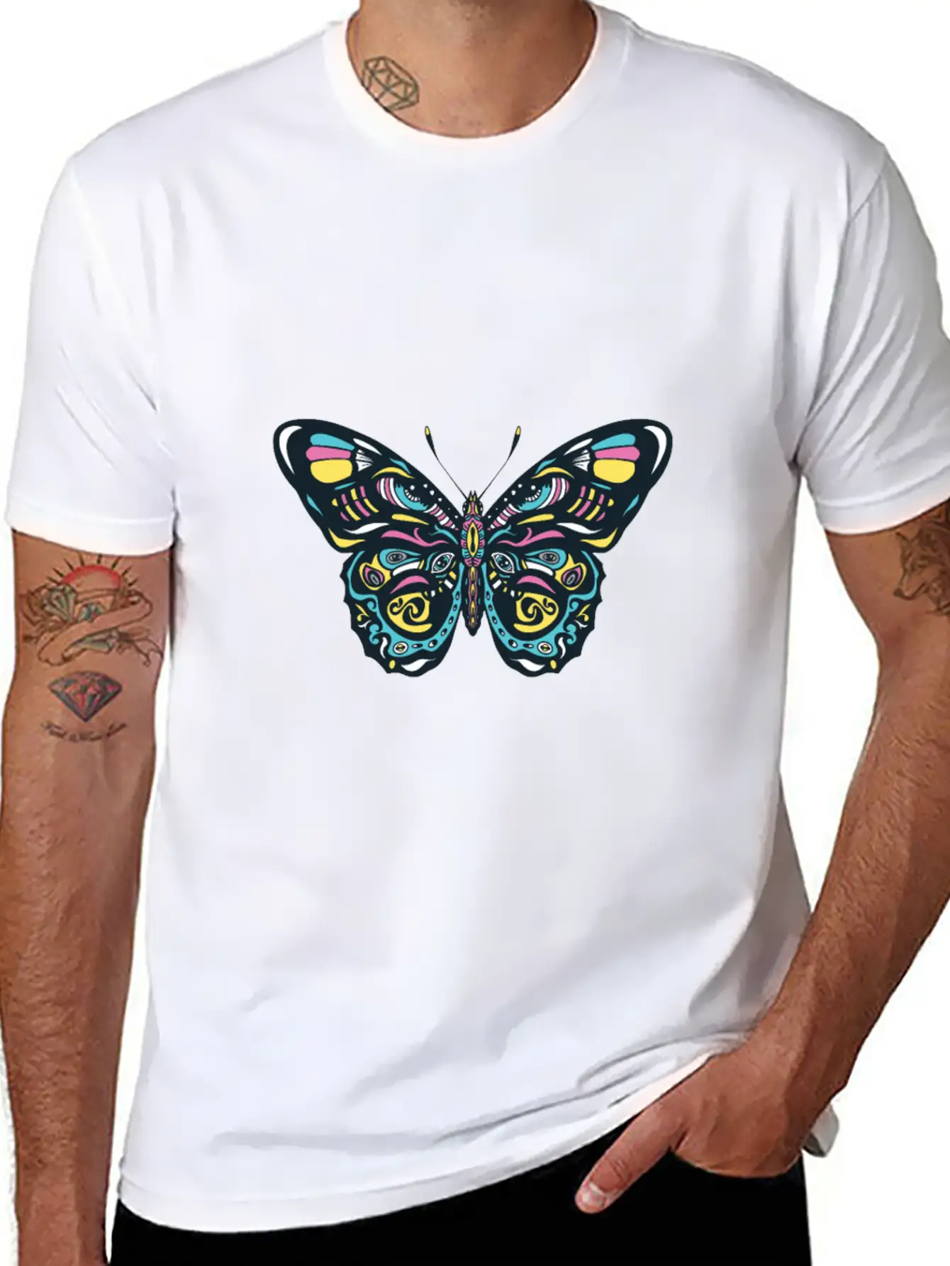 Colorful Mandala Butterfly Breathable Graphic T-Shirt – Perfect For Casual Days