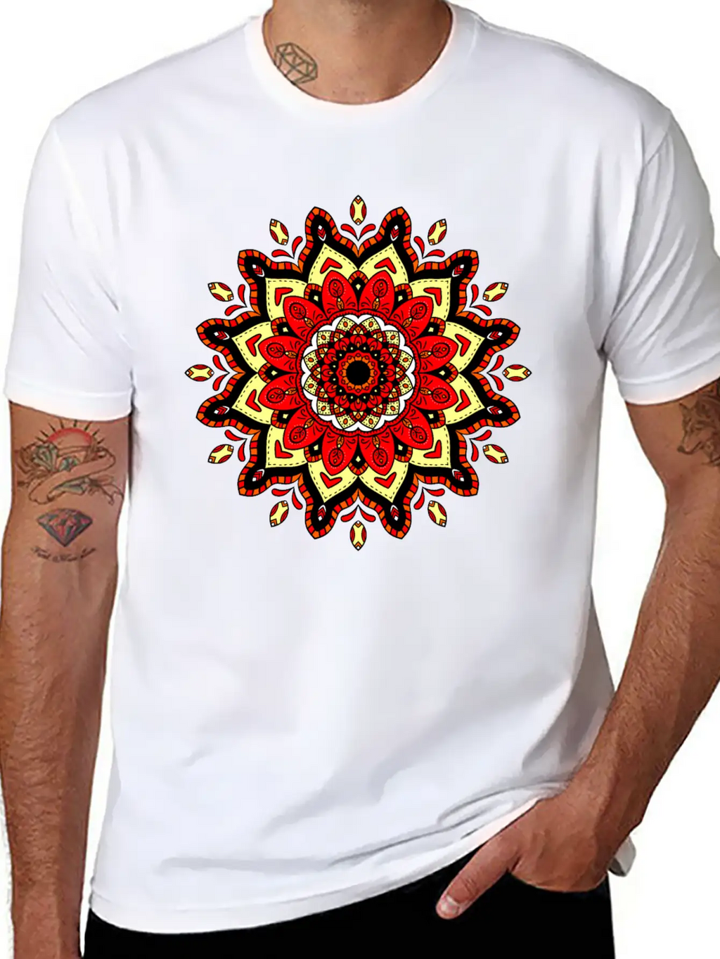 Colorful Mandala Pattern Modern 4 Stylish Everyday T-Shirt – Unisex Basic Cotton Tee