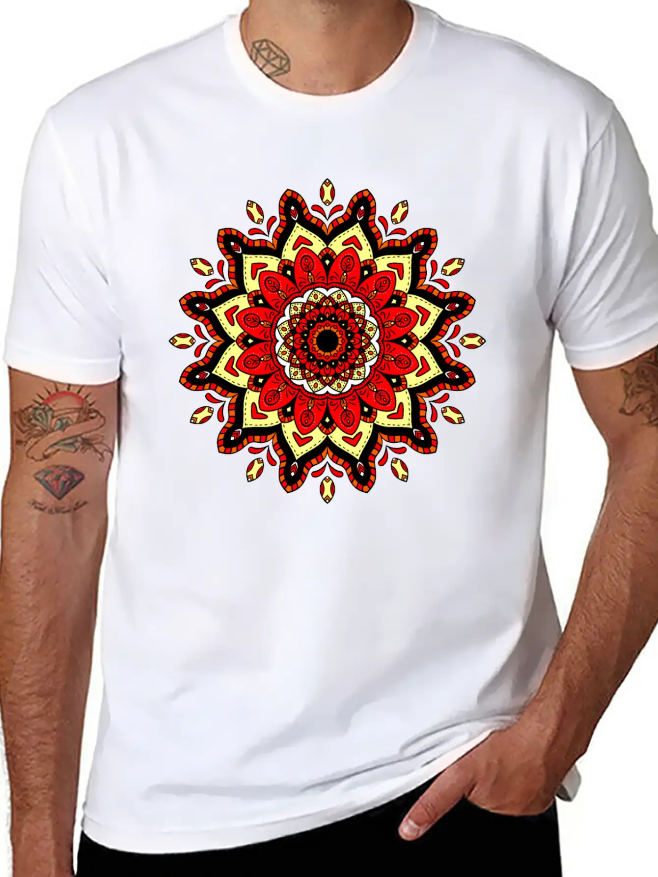 Colorful Mandala Pattern Modern 4 Stylish Everyday T-Shirt – Unisex Basic Cotton Tee