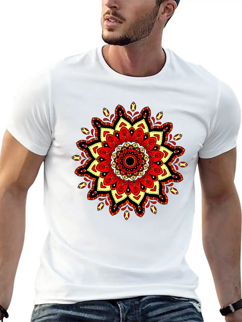 Colorful Mandala Pattern Modern 4 Stylish Everyday T-Shirt – Unisex Basic Cotton Tee
