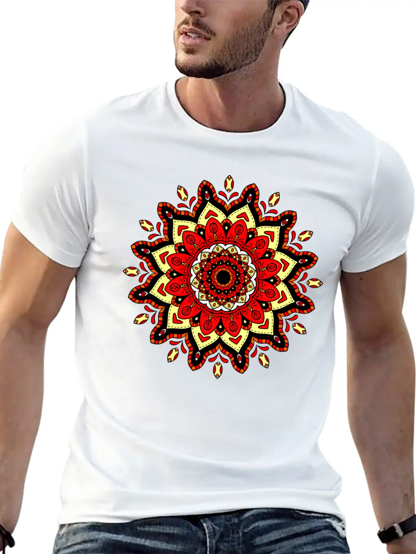 Colorful Mandala Pattern Modern 4 Stylish Everyday T-Shirt – Unisex Basic Cotton Tee