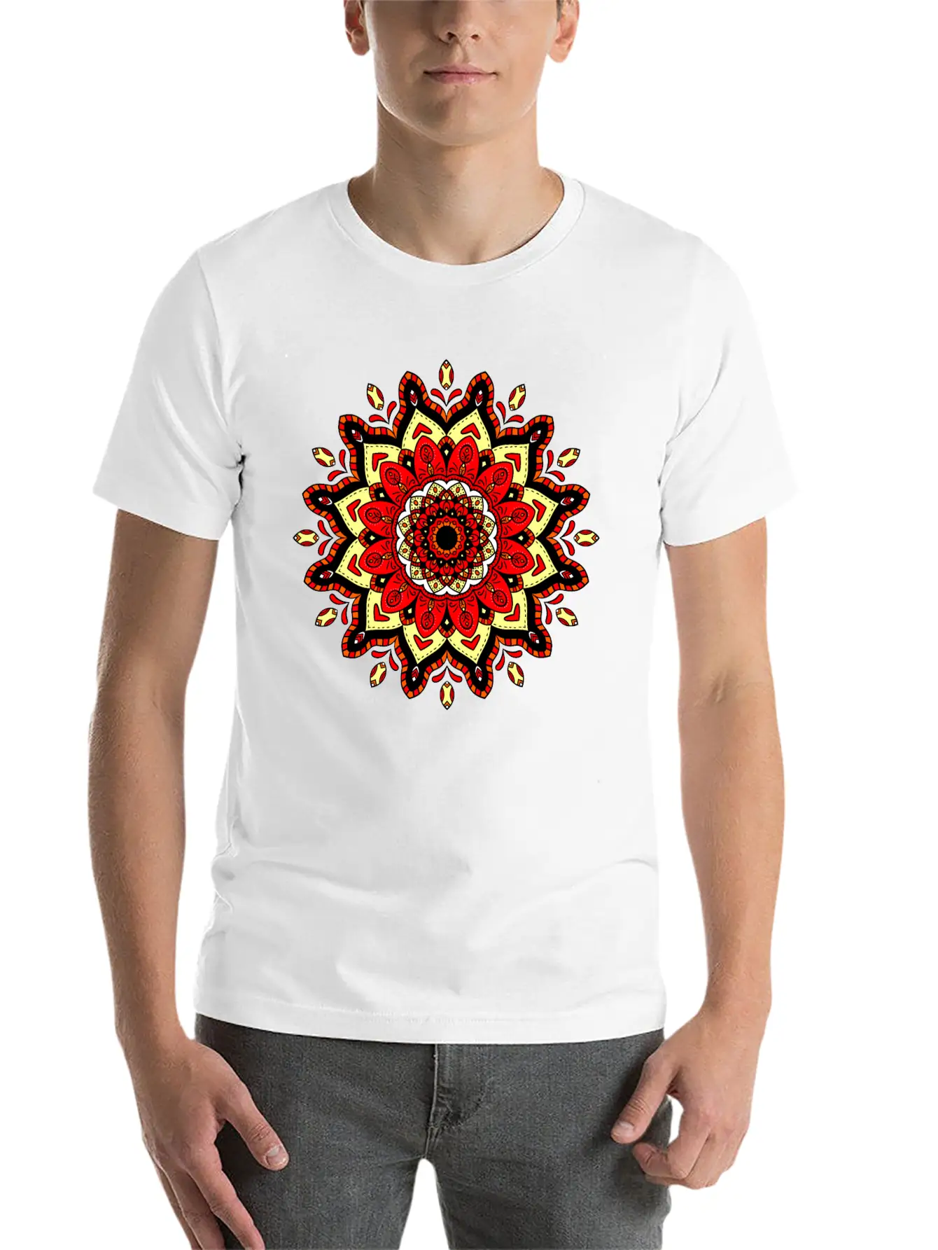 Colorful Mandala Pattern Modern 4 Stylish Everyday T-Shirt – Unisex Basic Cotton Tee