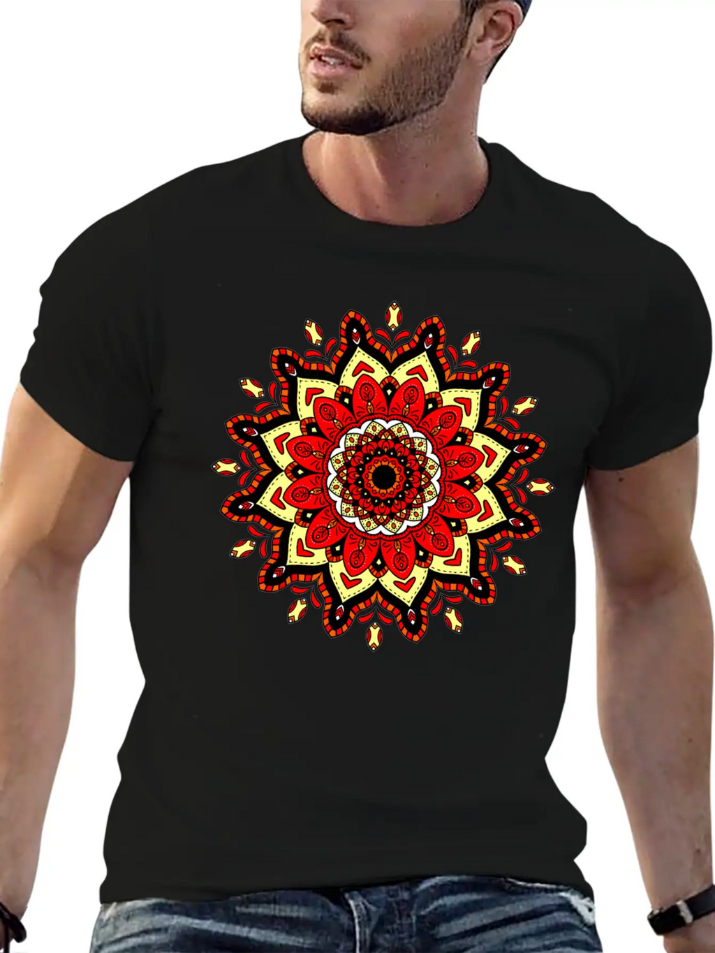 Colorful Mandala Pattern Modern 4 Stylish Everyday T-Shirt – Unisex Basic Cotton Tee