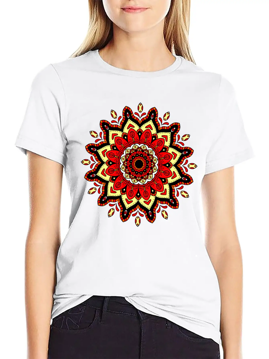 Colorful Mandala Pattern Modern 4 Stylish Everyday T-Shirt – Unisex Basic Cotton Tee