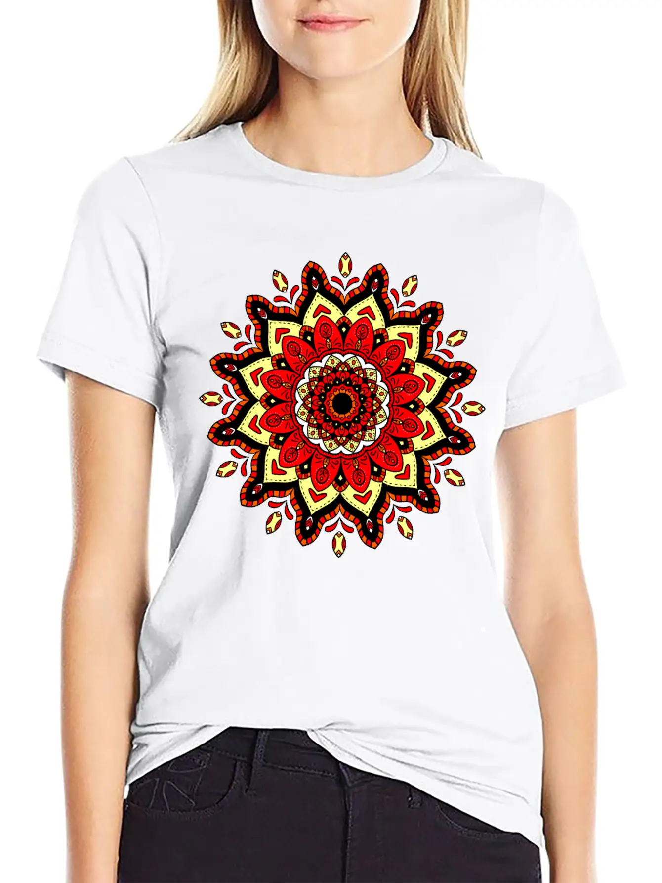 Colorful Mandala Pattern Modern 4 Stylish Everyday T-Shirt – Unisex Basic Cotton Tee