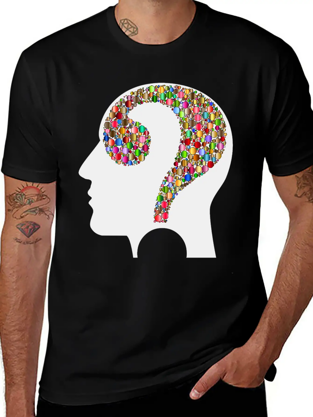 Colorful Question Head Circles 7 Modern Fit Casual T-Shirt – Clean And Versatile Design