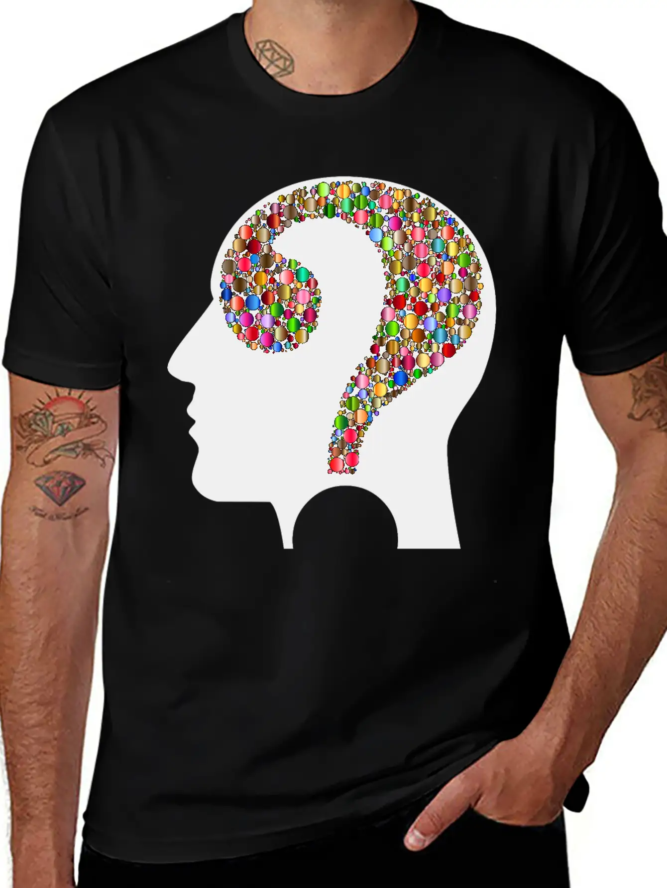 Colorful Question Head Circles 7 Modern Fit Casual T-Shirt – Clean And Versatile Design