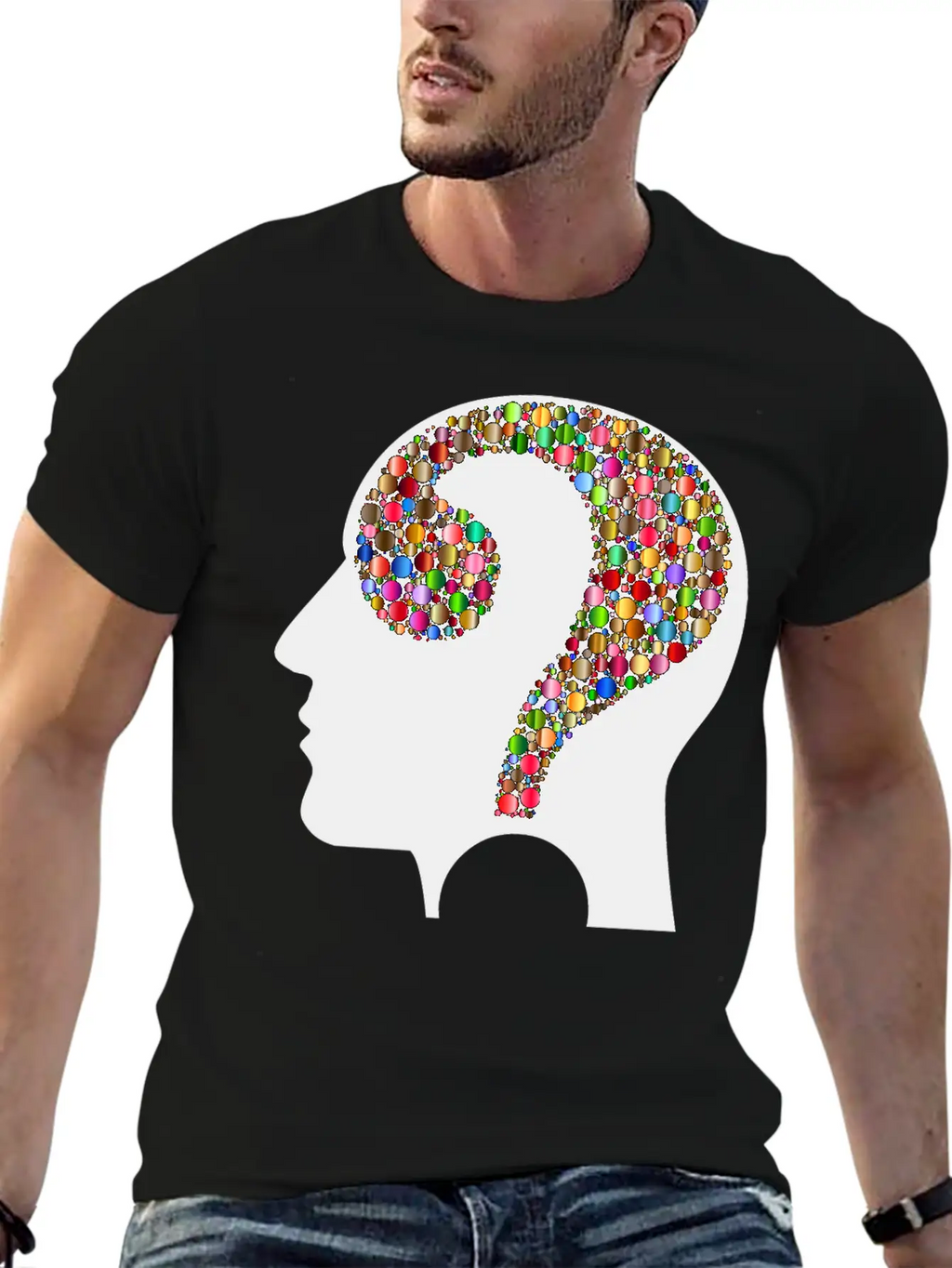 Colorful Question Head Circles 7 Modern Fit Casual T-Shirt – Clean And Versatile Design