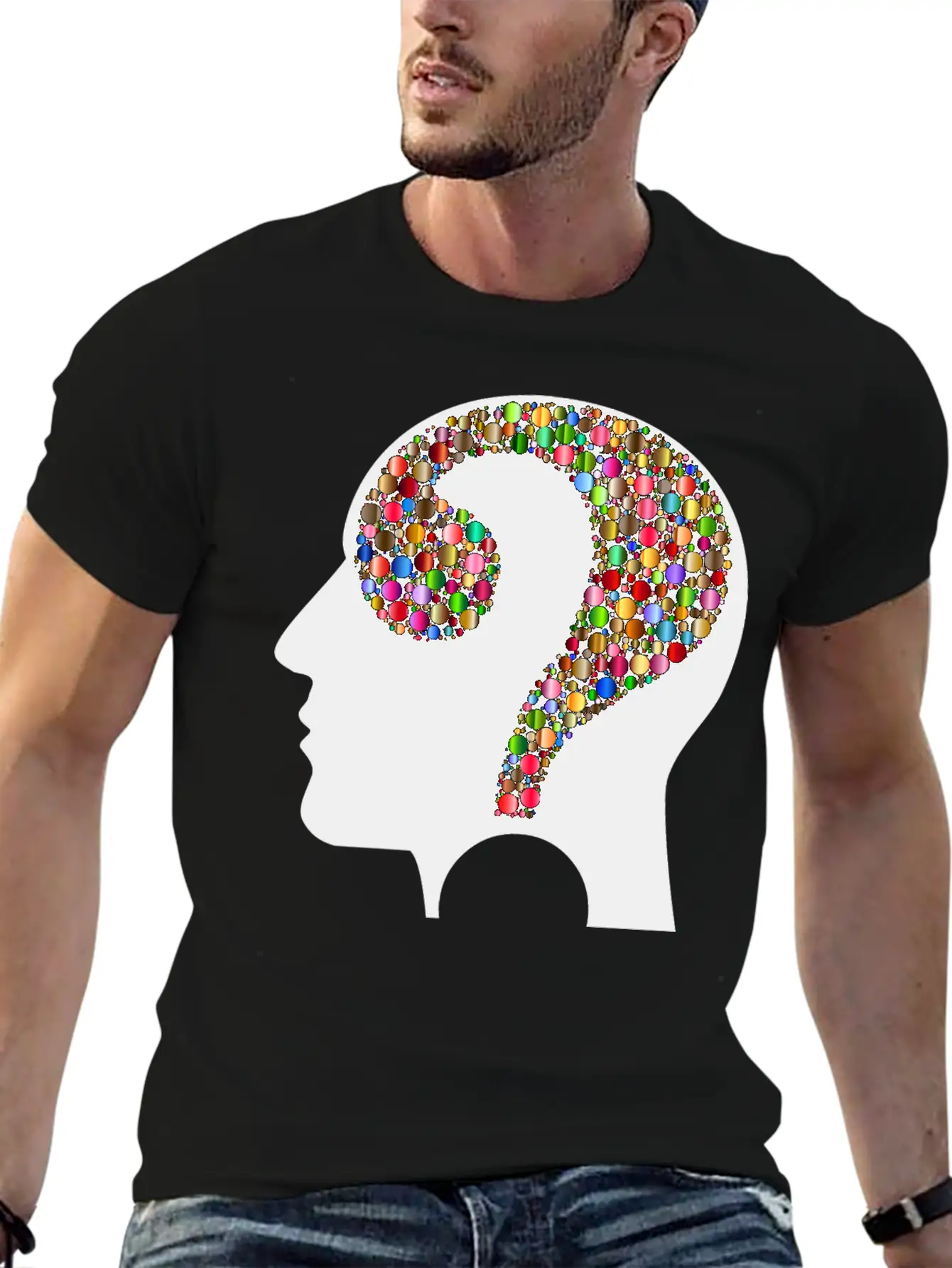 Colorful Question Head Circles 7 Modern Fit Casual T-Shirt – Clean And Versatile Design