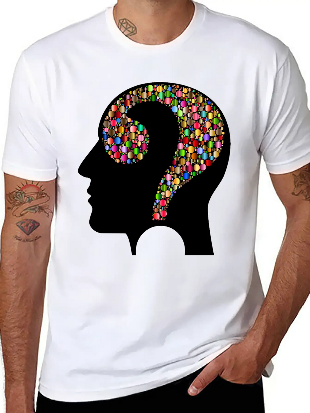 Colorful Question Head Circles 7 Modern Fit Casual T-Shirt – Clean And Versatile Design