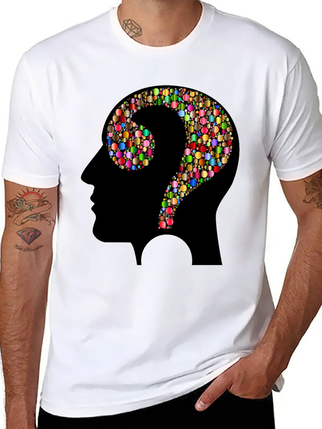 Colorful Question Head Circles 7 Modern Fit Casual T-Shirt – Clean And Versatile Design
