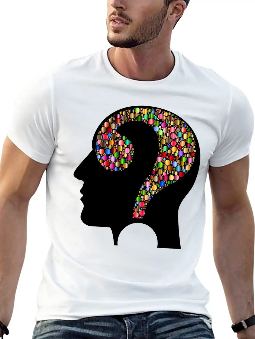 Colorful Question Head Circles 7 Modern Fit Casual T-Shirt – Clean And Versatile Design