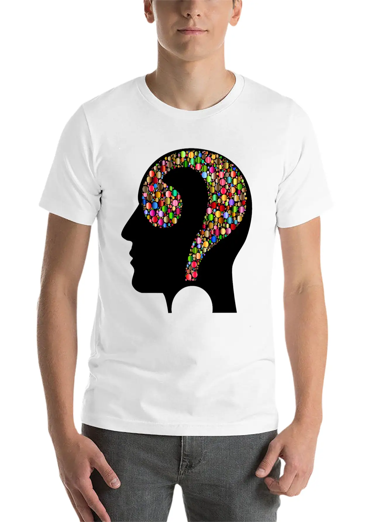 Colorful Question Head Circles 7 Modern Fit Casual T-Shirt – Clean And Versatile Design