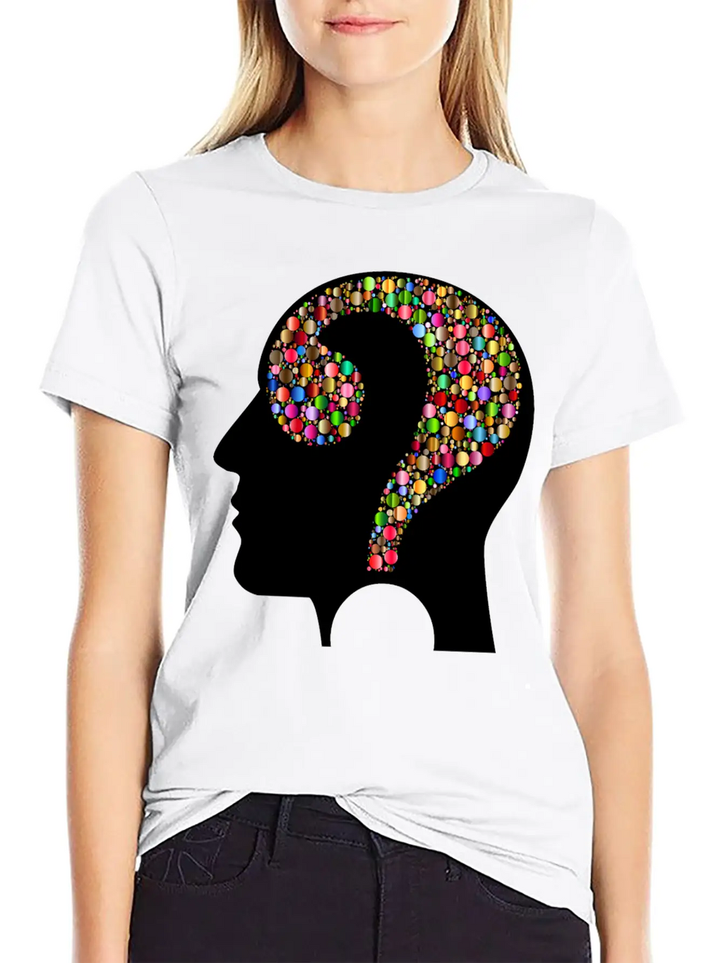 Colorful Question Head Circles 7 Modern Fit Casual T-Shirt – Clean And Versatile Design
