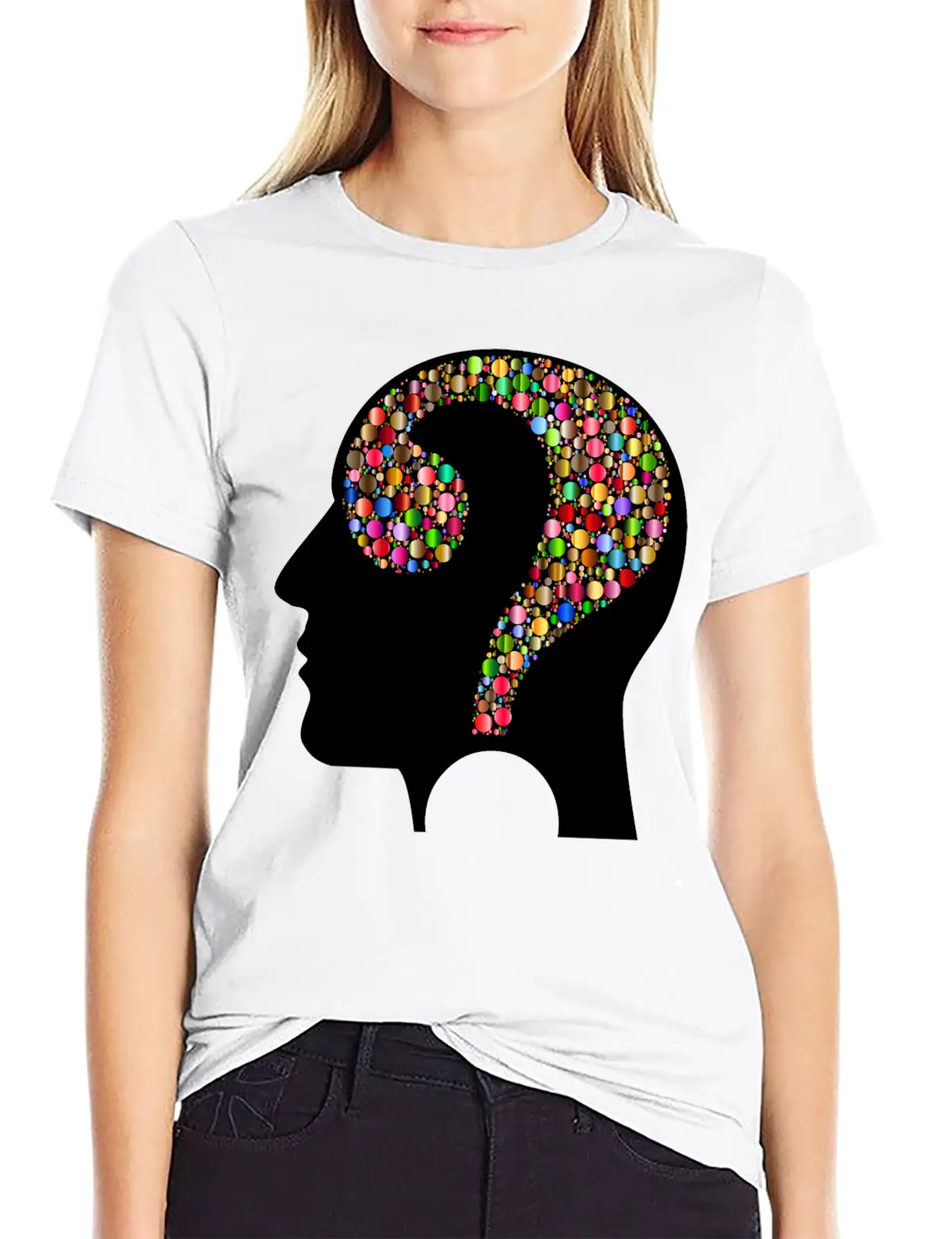 Colorful Question Head Circles 7 Modern Fit Casual T-Shirt – Clean And Versatile Design