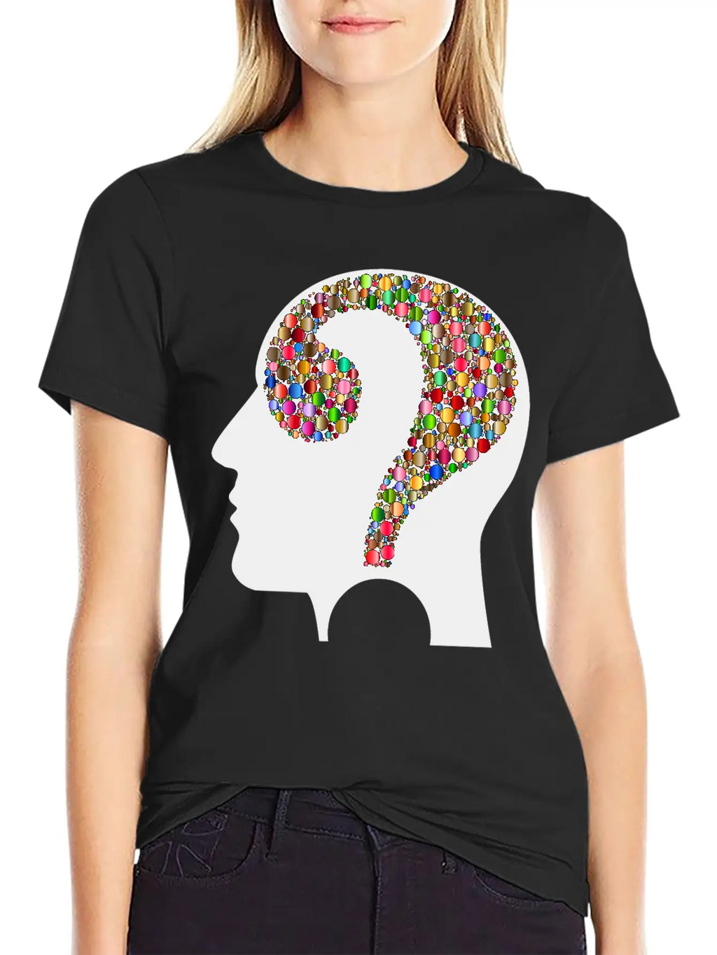 Colorful Question Head Circles 7 Modern Fit Casual T-Shirt – Clean And Versatile Design