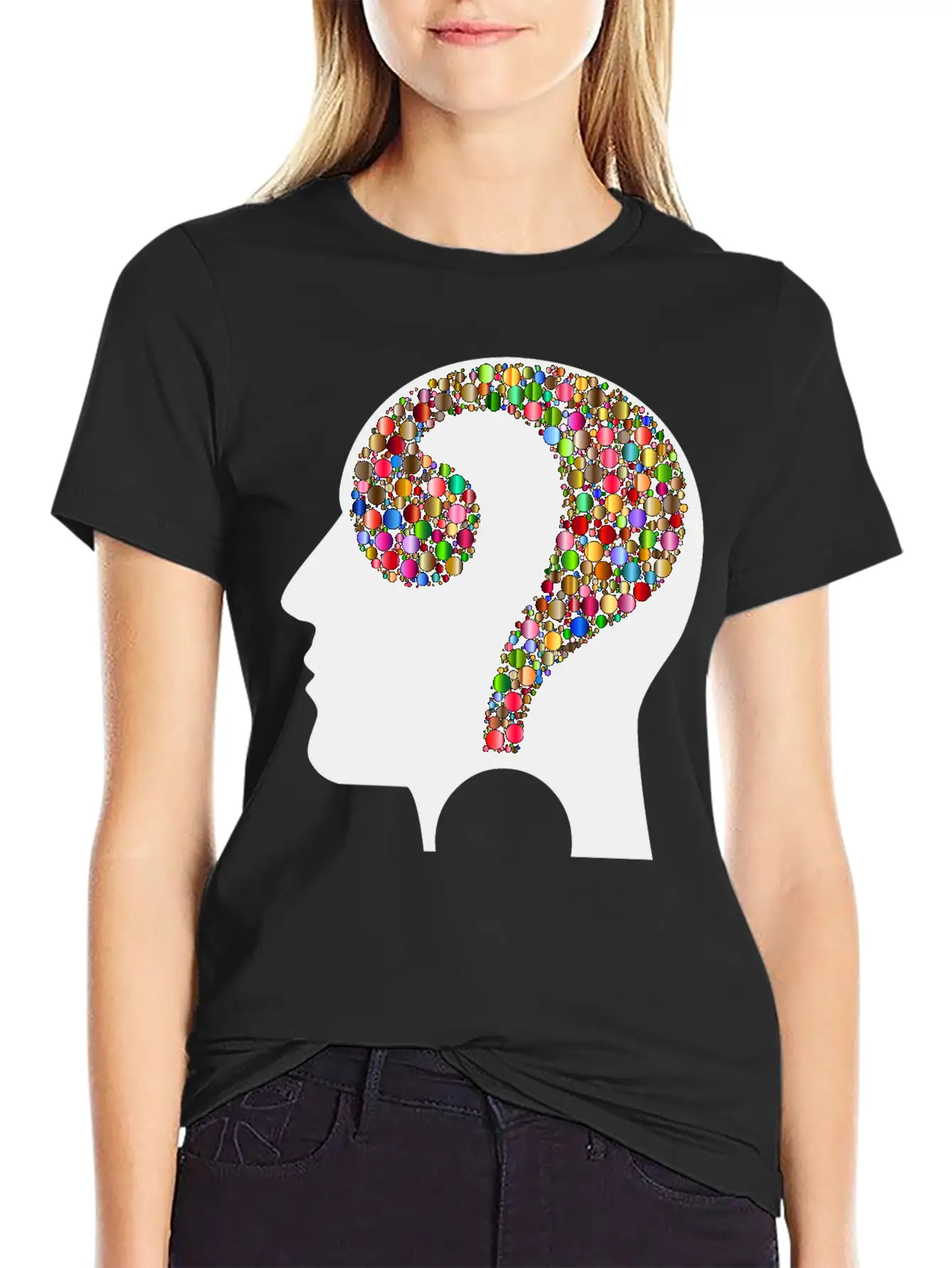 Colorful Question Head Circles 7 Modern Fit Casual T-Shirt – Clean And Versatile Design