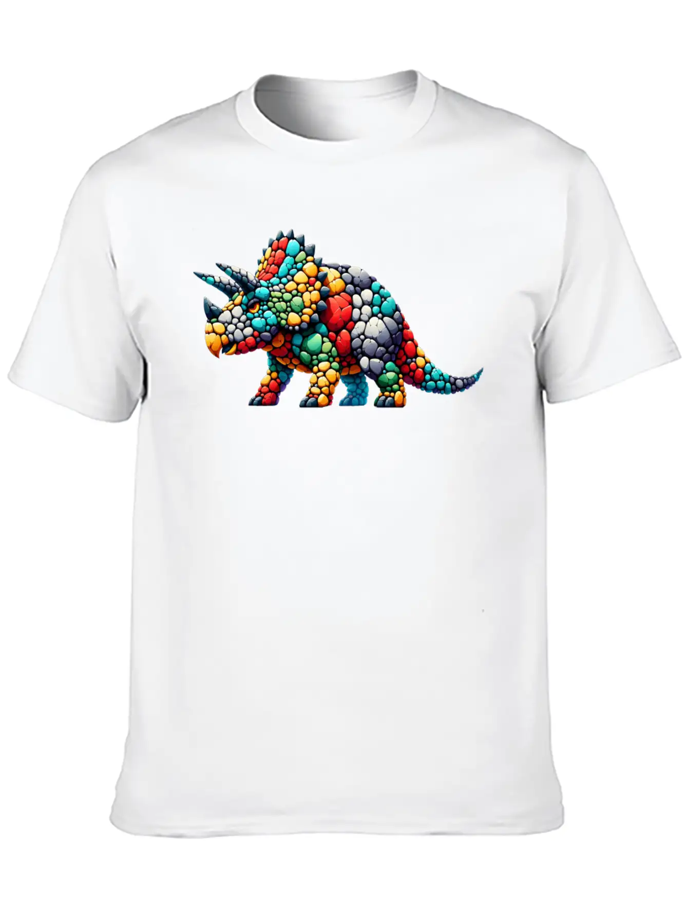 Colorful Rock Triceratops Illustration Stylish Everyday T-Shirt – Unisex Basic Cotton Tee
