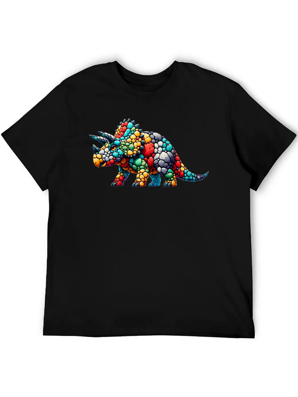 Colorful Rock Triceratops Illustration Stylish Everyday T-Shirt – Unisex Basic Cotton Tee