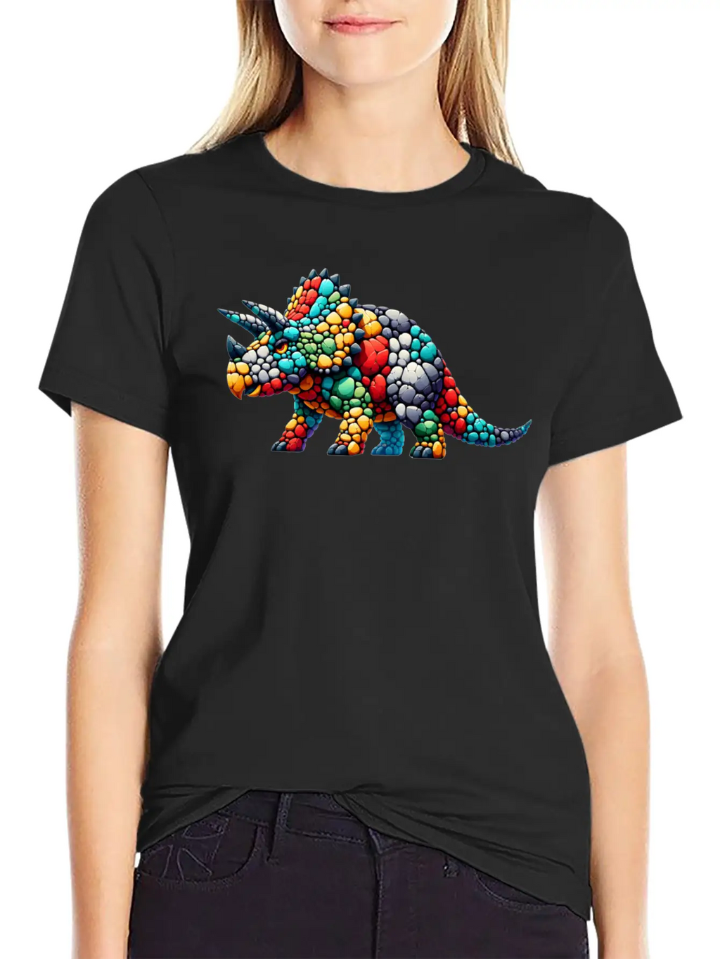Colorful Rock Triceratops Illustration Stylish Everyday T-Shirt – Unisex Basic Cotton Tee