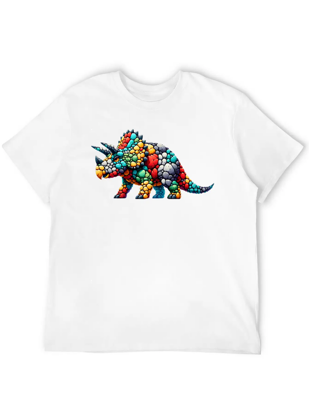 Colorful Rock Triceratops Illustration Stylish Everyday T-Shirt – Unisex Basic Cotton Tee