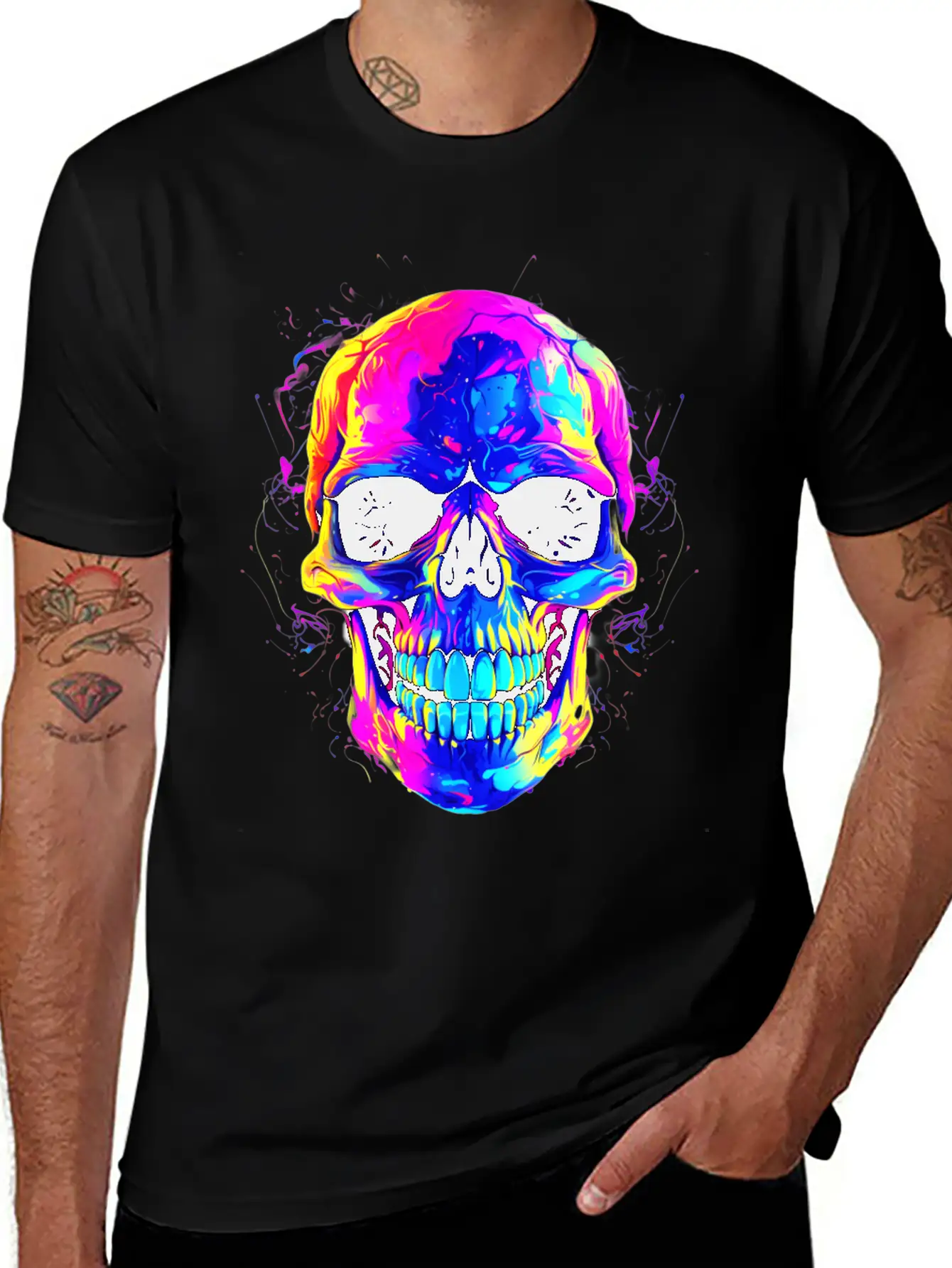 Colorful Skull: Dark And Alternative Colorful Skul Stylish Everyday T-Shirt – Unisex Basic Cotton Tee