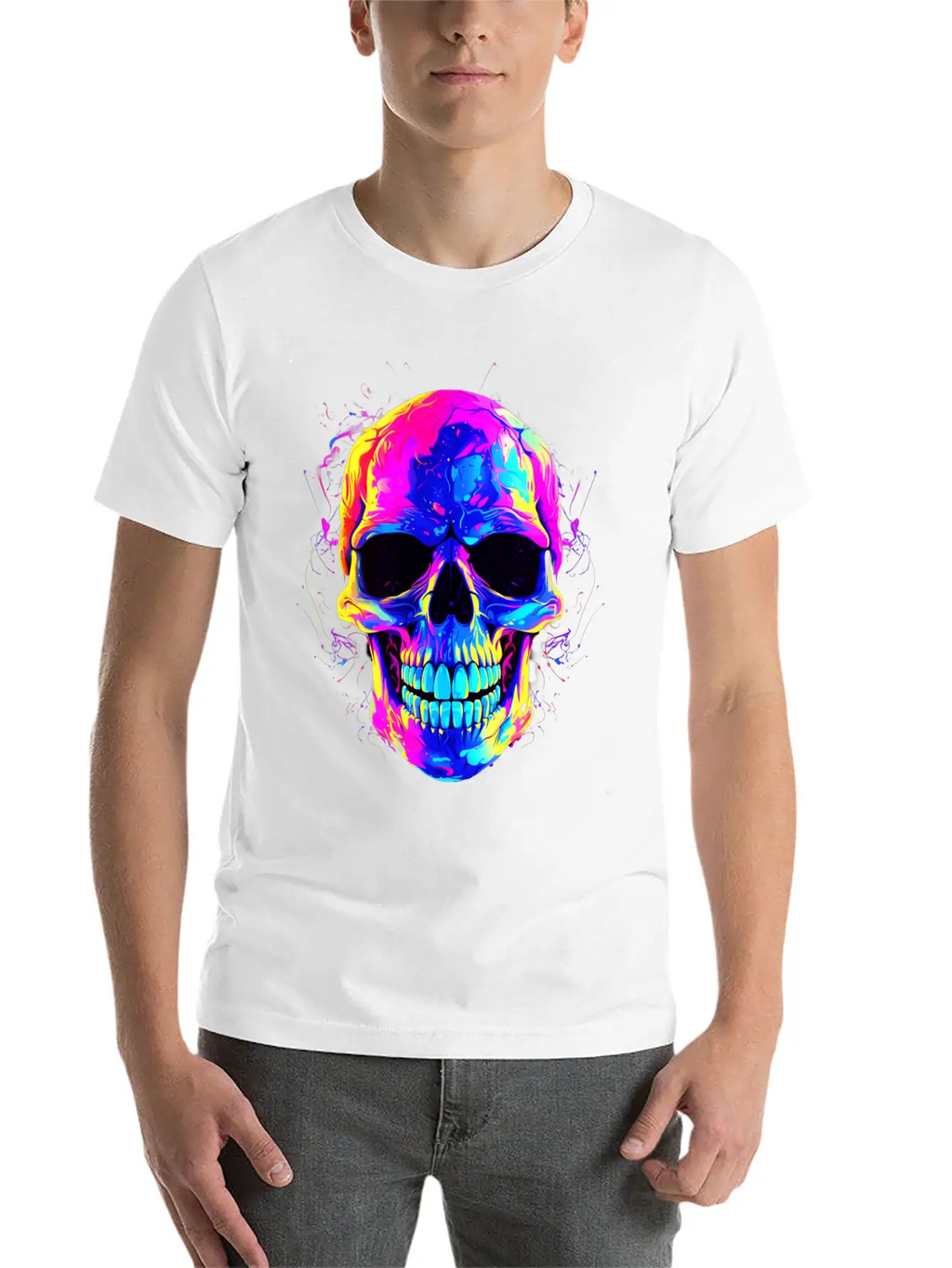Colorful Skull: Dark And Alternative Colorful Skul Stylish Everyday T-Shirt – Unisex Basic Cotton Tee